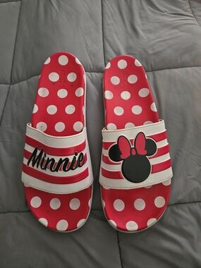 adidas Red and White Minnie Mouse Slide Sandals